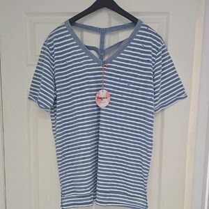 HAYDEN SIZE L Blue and White Striped T-Shirt